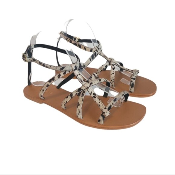 Torgeis Strappy Leather Syrene Sandals Leopard Print Calf Hair - Picture 1 of 14